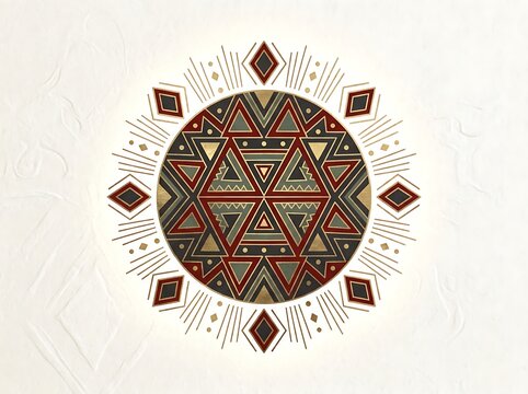 Circular mandala pattern with geometric triangles and decorative elements