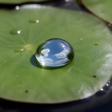 Water Droplet on Green Leaf Surface.