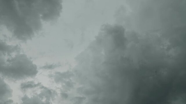 A low-angle shot of dark, heavy storm clouds gathering in a gloomy sky before a rain.