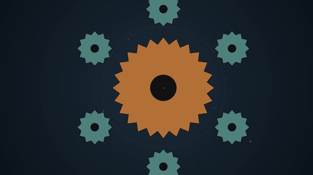 Abstract Mechanical Gear Rotation Animation with Orange and Blue Shapes