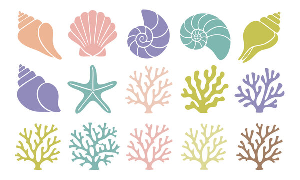 Soft Pastel Coastal Illustration Set.
