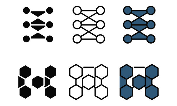 Geometric molecular and hexagonal structure diagrams isolated