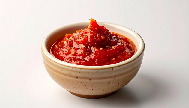Homemade manas pepper mash. Vibrant red spicy chili condiment prepared with seeds for authentic culinary heat.