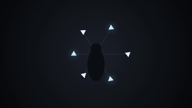 Minimalist abstract digital insect animation with glowing triangle limbs