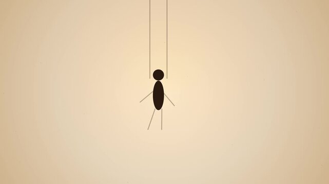 Minimalist Stick Figure Marionette Dangling from Strings Animation