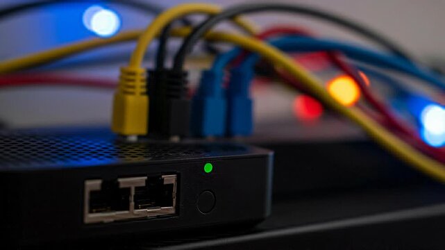 Smart home router shows green LED light pulsing slowly in bright and dim rhythm
