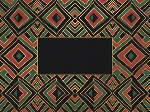 Geometric diamond pattern background with central black text box, geometric