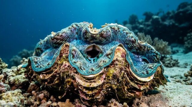 giant clam underwater close up in great barrier reef australia morning light video