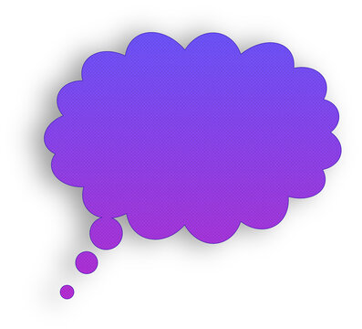 Purple thought bubble with halftone pattern on transparent background