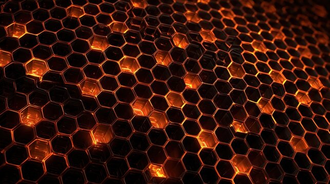Bold honeycomb wall where a single cell stands out from the ordered grid with a warm limited color palette