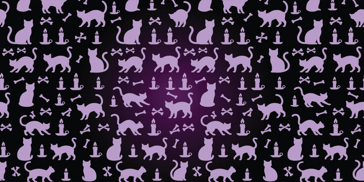 Seamless halloween background with black cats candles and bones frame freepik