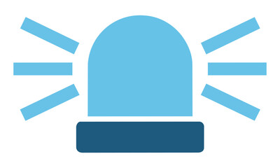 Fototapeta premium Blue industrial warning light icon with shining rays isolated on a white background, safety and industrial hazard alert concept