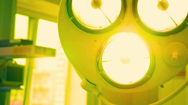 Medical exam light with bright illumination over blurred background