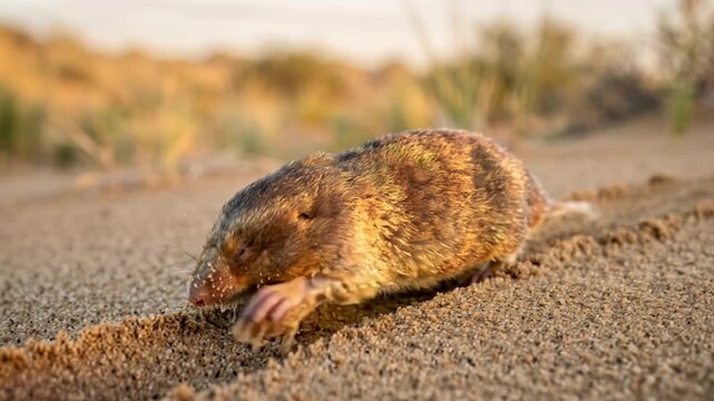 golden mole moving close up at morning light in karoo national park south africa video