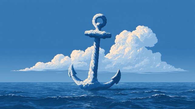 Heavy ship anchor woven evenly into a bright rope pattern with clean copy space