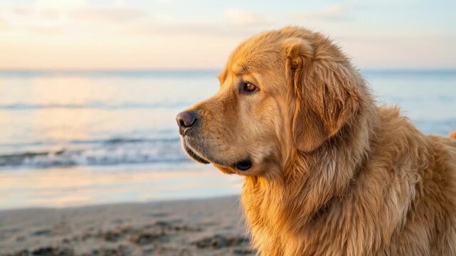 golden newfie close up at chesterman beach british columbia morning light video