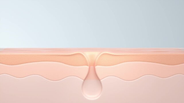 Active serum bubbles lifting clogs and oil out of skin pores, 3D animation skincare treatment concept.