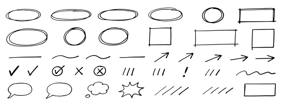 Hand drawn scribbles and shapes on a transparent backdrop scribble