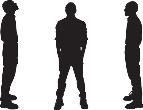 vector,silhouette of front,side view of a same man standing