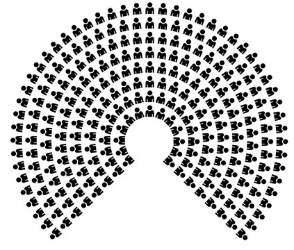 Hemicycle 197 seats - 8 rows