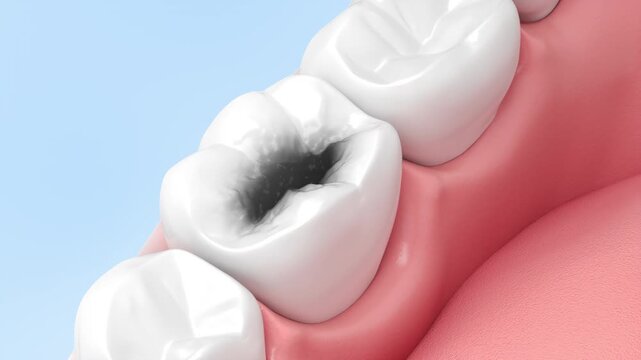 Damaged tooth with cavity dental caries decay.