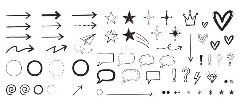 Hand drawn Symbols And Shapes On Transparent Background Sketch Style