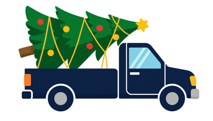 Naklejka premium pickup truck with a christmas tree illustration 