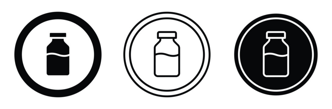 Medical vial and vaccine bottle icon vector set. Medicine liquid container, healthcare dose, and immunization symbol. Vector Illustration.