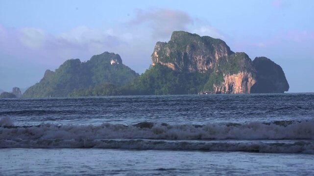 Aerial View of Ao Nang Beach and Limestone Cliffs in Krabi, Thailand