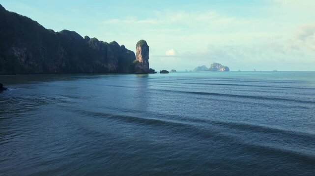 Aerial View of Ao Nang Beach and Limestone Cliffs in Krabi, Thailand