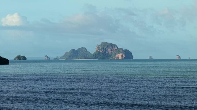 Aerial View of Ao Nang Beach and Limestone Cliffs in Krabi, Thailand