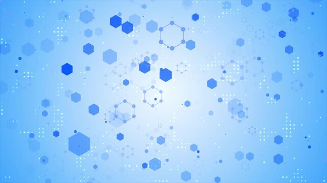 Blue Futuristic Hexagonal Molecular Structures Digital Technology Background Showcasing Artificial Intelligence Computer Network Blockchain Quantum Computing and Cyber Security Loop