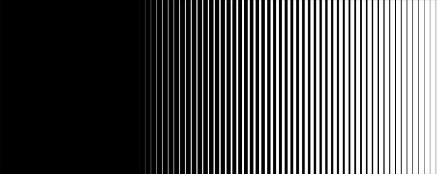Lined halftone gradation texture. Fading vertical stripe gradient background. Repeating pattern backdrop. Black halftone parallel lines backdrop for overlay, print, cover, graphic design. Vector