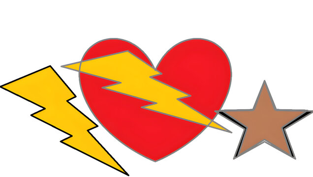 Heart with lightning bolt and star.