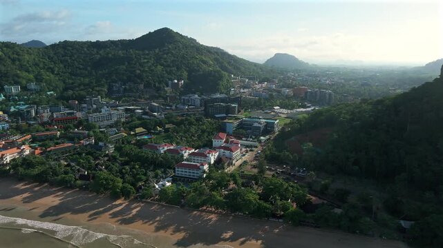 Aerial View of Ao Nang Beach and Limestone Cliffs in Krabi, Thailand