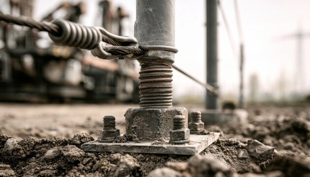 Industrial metal machinery base with heavy-duty bolts and weathered texture
