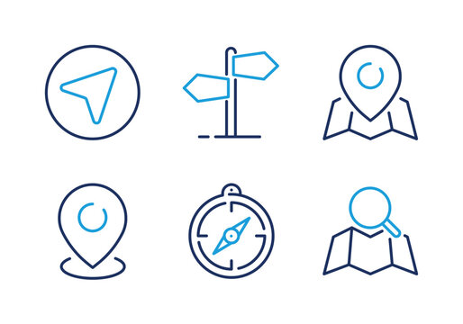 Navigation and Direction Pointer thin line icon set. Minimal web icons