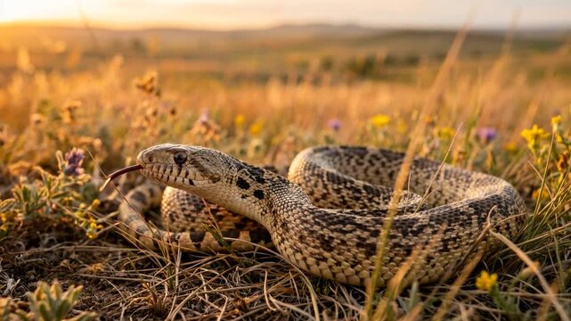 bullsnake close up at golden light in badlands national park south dakota video