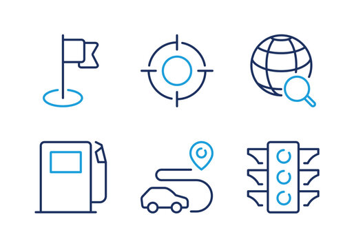 Location Tracker and Traffic Light thin line icon set. Minimal web icons