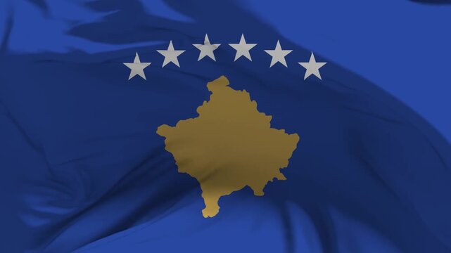 Kosovo Flag Waving in Slow Motion Loop Animation