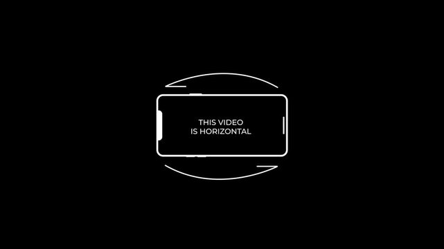 Rotate your phone animation, mobile device orientation prompt icon rotating from vertical to horizontal with rotation arrows, scale out fade transition, alpha channel background