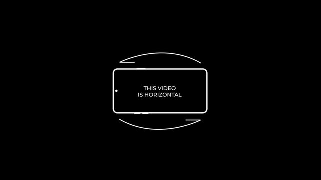 Rotate your phone animation, mobile device orientation prompt icon rotating from vertical to horizontal with rotation arrows, scale out fade transition, alpha channel background