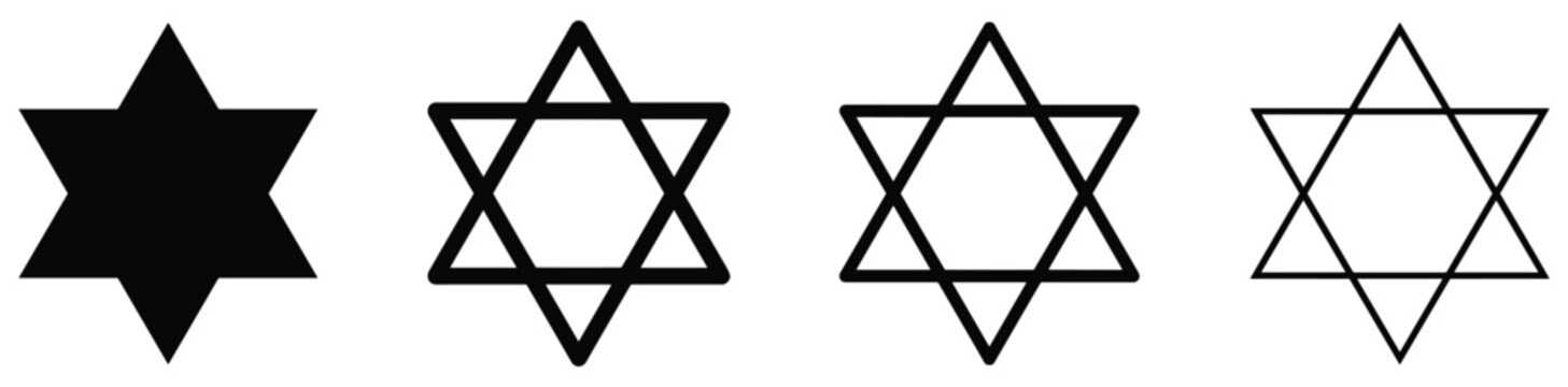 Set of star of david jewish symbols in different styles filled outline and graphic design.