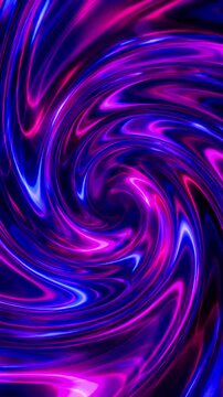 Abstract close up of a shiny chrome purple and blue liquid texture swirling in a rhythmic spiral motion with high gloss metallic reflections and seamless looping effect