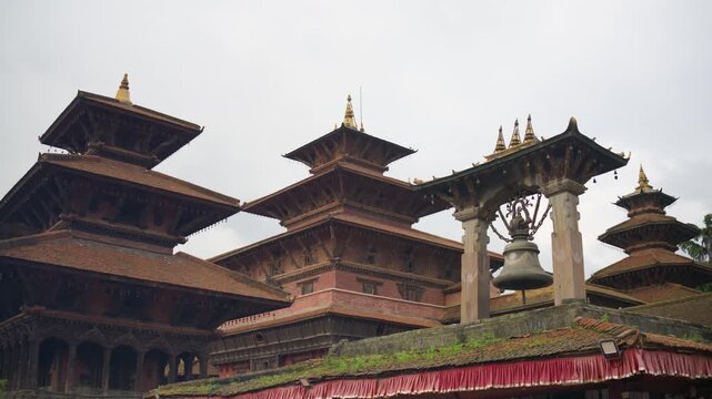 Patan Durbar Square Pagoda Temples and Taleju Bell 4K Shot