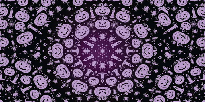 Halloween seamless pattern with smiling pumpkins and bats, jack o lantern