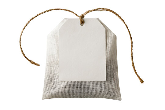 Elegant blank premium tea bag with twine string isolated on transparent background