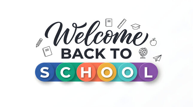 Welcome back to school decorative text design with educational doodles education calligraphy