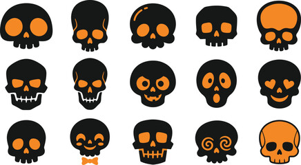 Obraz premium Collection of various cartoon halloween skull designs and spooky head illustrations isolated on transparent background