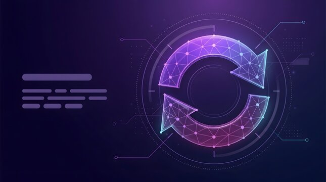 Futuristic Wireframe Sync Arrows Representing Data Synchronization and System Updates